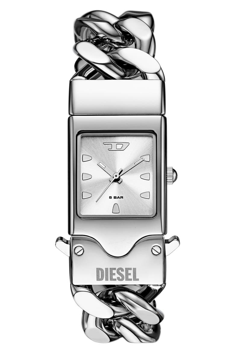 Closer Curb Chain Bracelet Watch, 22mm x 27mm, Main, color, SILVER