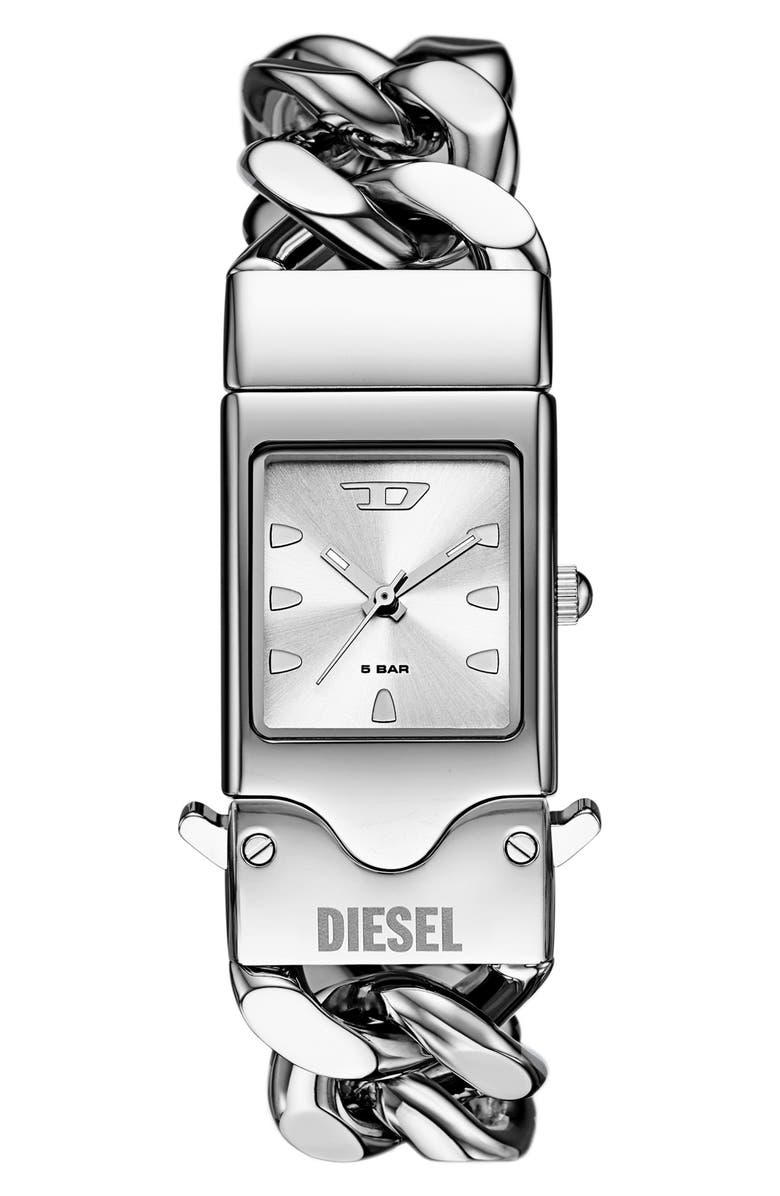 DIESEL<sup>®</sup> Closer Curb Chain Bracelet Watch, 22mm x 27mm, Main, color, Silver