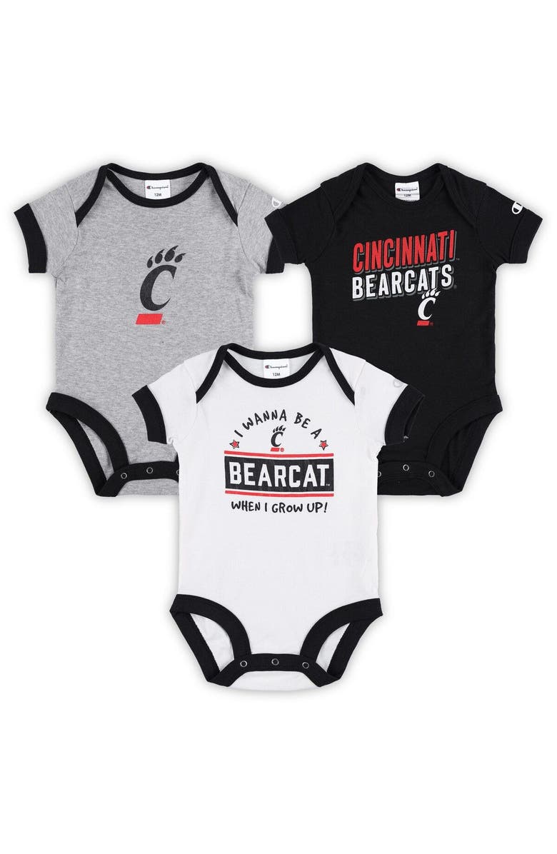 Champion Infant Champion Black/Heather Gray Cincinnati Bearcats I Wanna Be Three-Pack Bodysuit Set, Main, color, Black