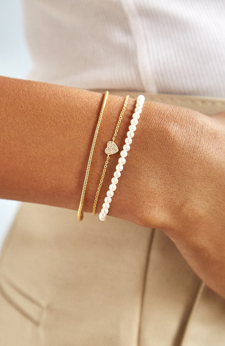 BaubleBar Cubic Zirconia Heart Charm Bracelet, Alternate, color, 