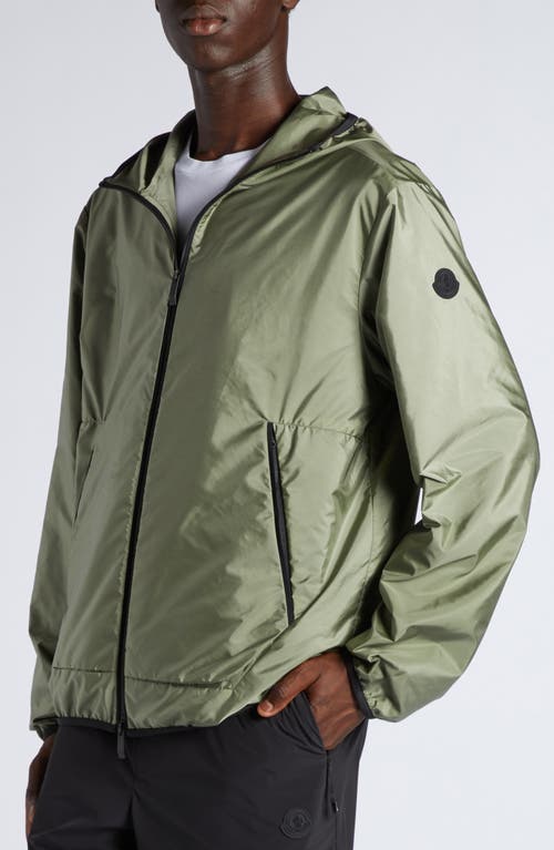 Moncler Hooded Nylon Jacket Side Pockets In Smokey Olive