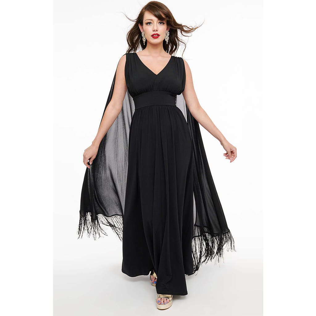 Smak Parlour 1970s Fringe Cape Maxi Dress in Black  product