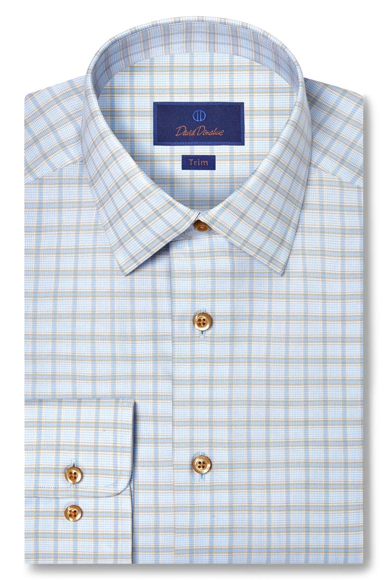 Trim Fit Dobby Check Cotton Dress Shirt, Main, color, SKY/ DUNE