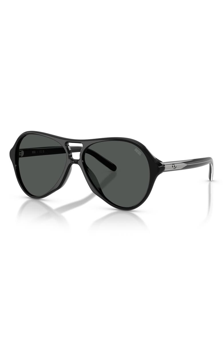 DIESEL<sup>®</sup> 57mm Pilot Sunglasses, Alternate, color, Solid Black / Solid Black