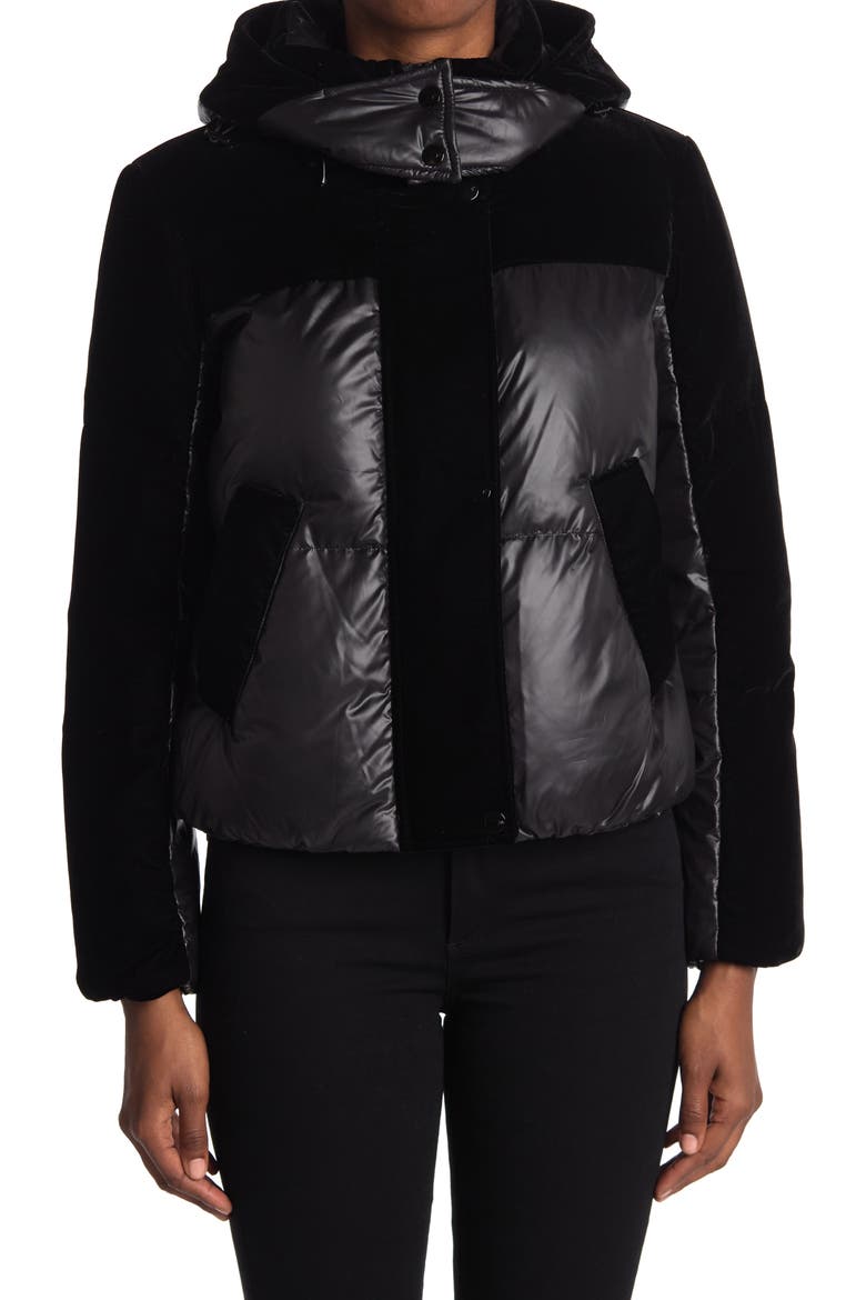 Hooded Quilted Down Puffer Jacket, Alternate, color, BLACK