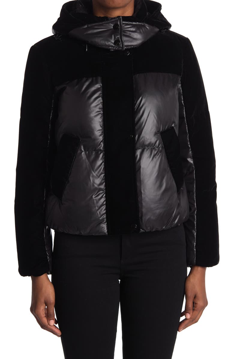 Andrew Marc Hooded Quilted Down Puffer Jacket, Alternate, color, Black