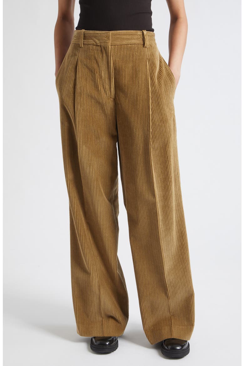 Ted Pleated Lower Waist Corduroy Trousers, Main, color, BEIGE