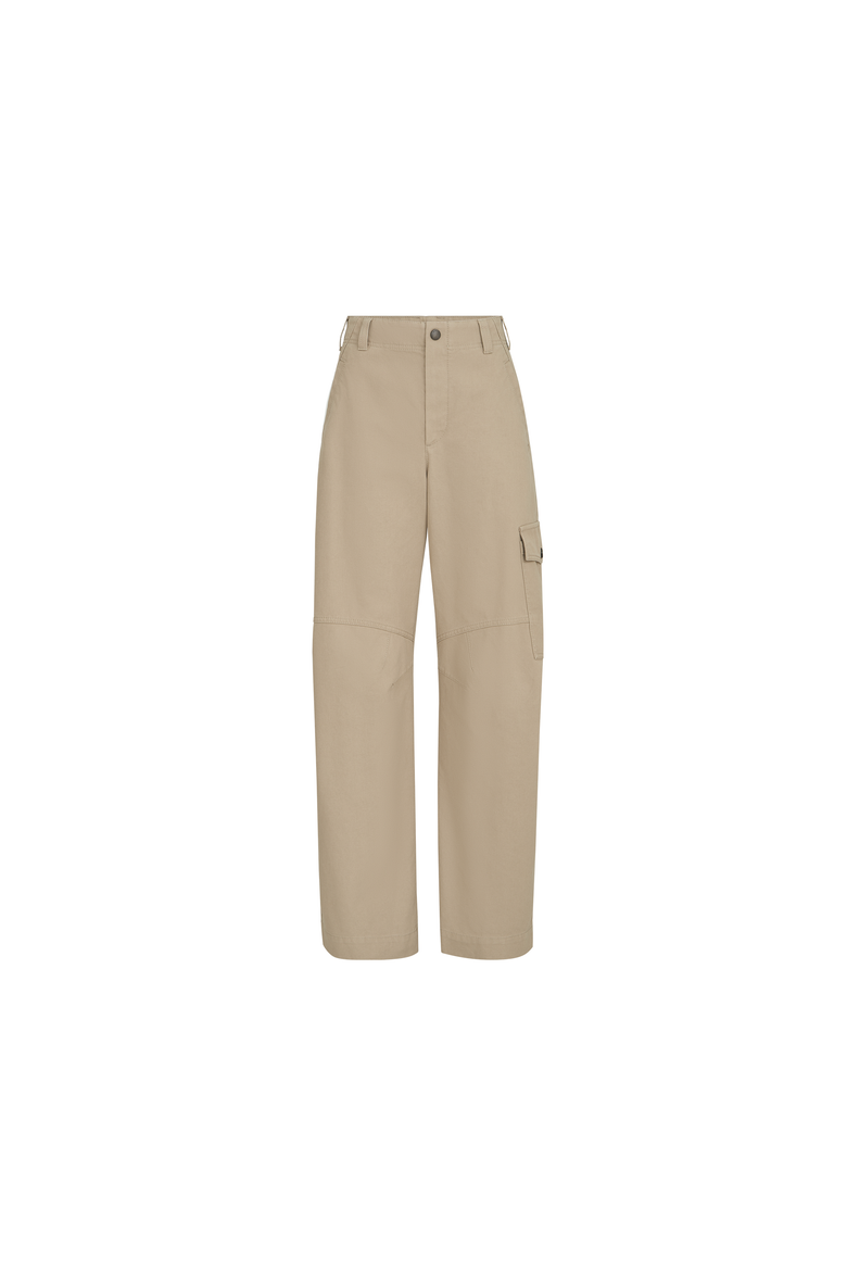 Délavé cotton canvas cargo barrel trousers with monili, Alternate, color, Beige