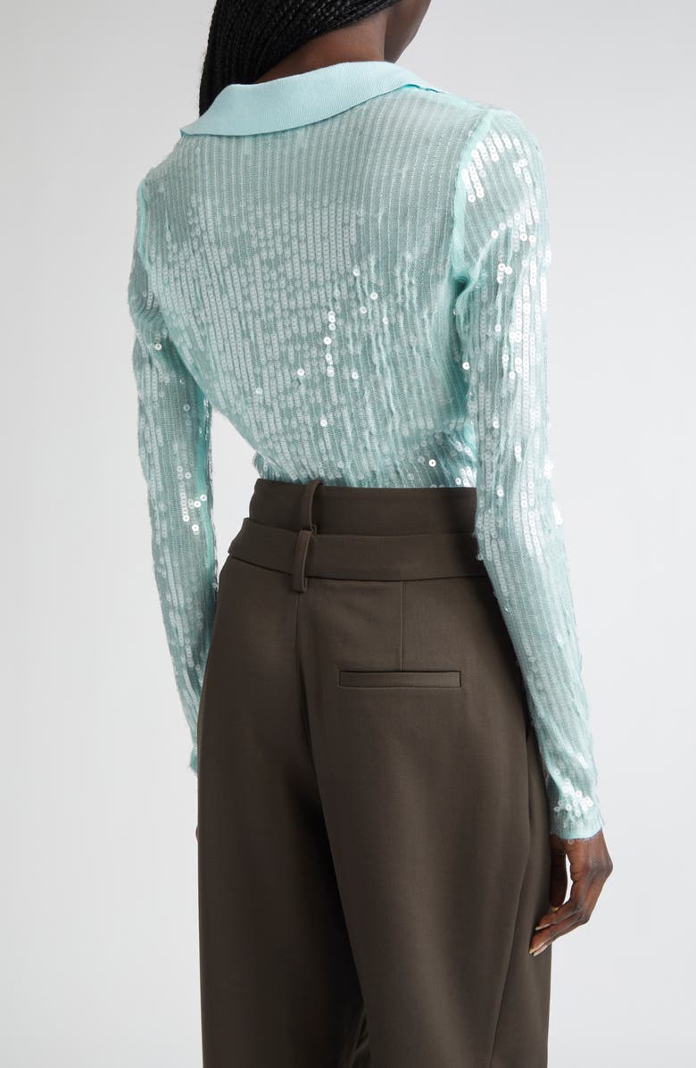 MONSE Sequin Long Sleeve Polo, Alternate, color, Sea Foam