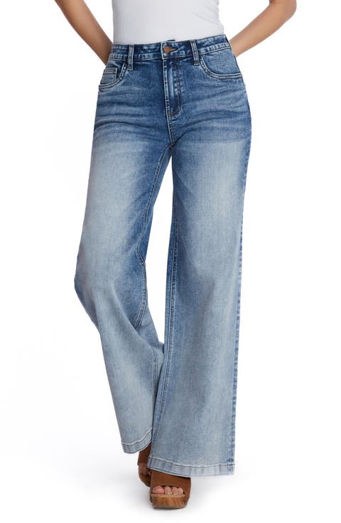 High Waist Wide Leg Jeans (Gradient Blue)