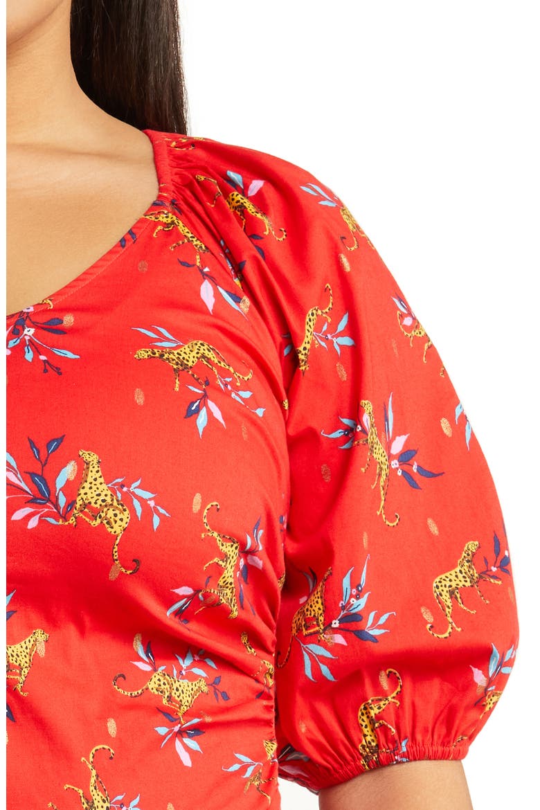 Elsa Floral Print Stretch Organic Cotton Top, Alternate, color, LUCKY CHEETAH POPPY RED