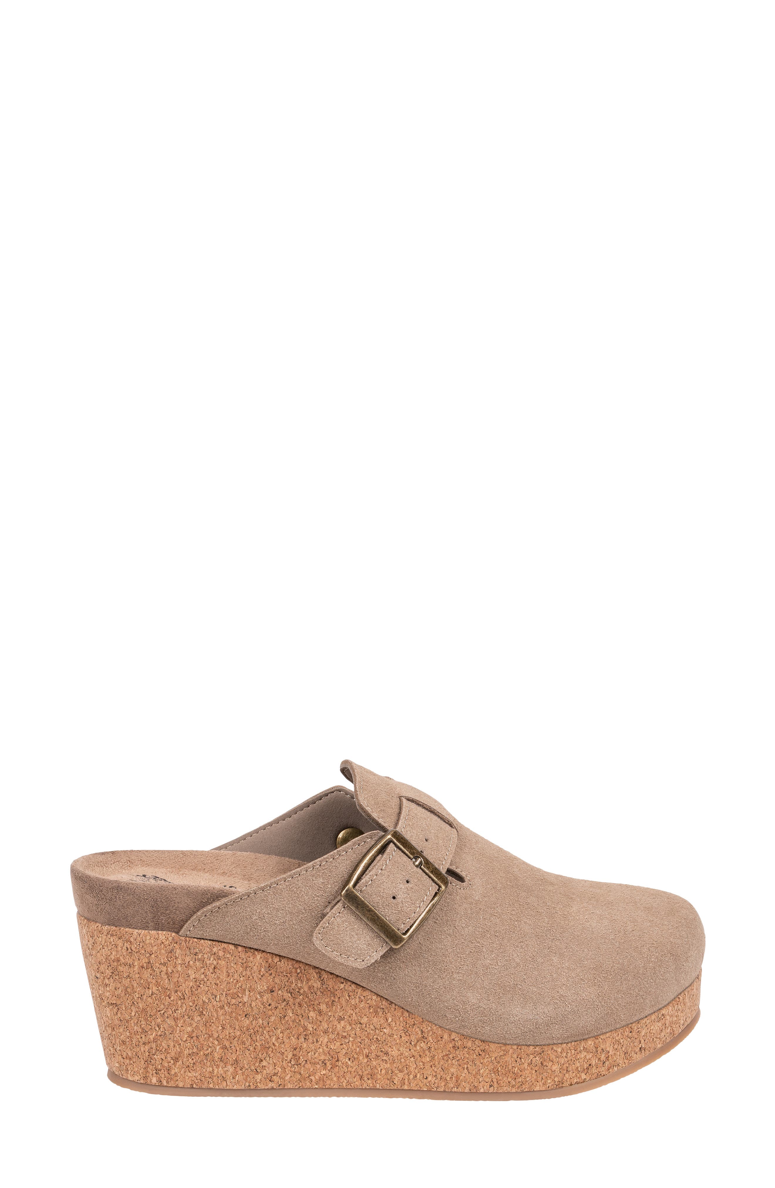 Madison Buckled Faux Leather Wedge Clog, Alternate, color, TAUPE