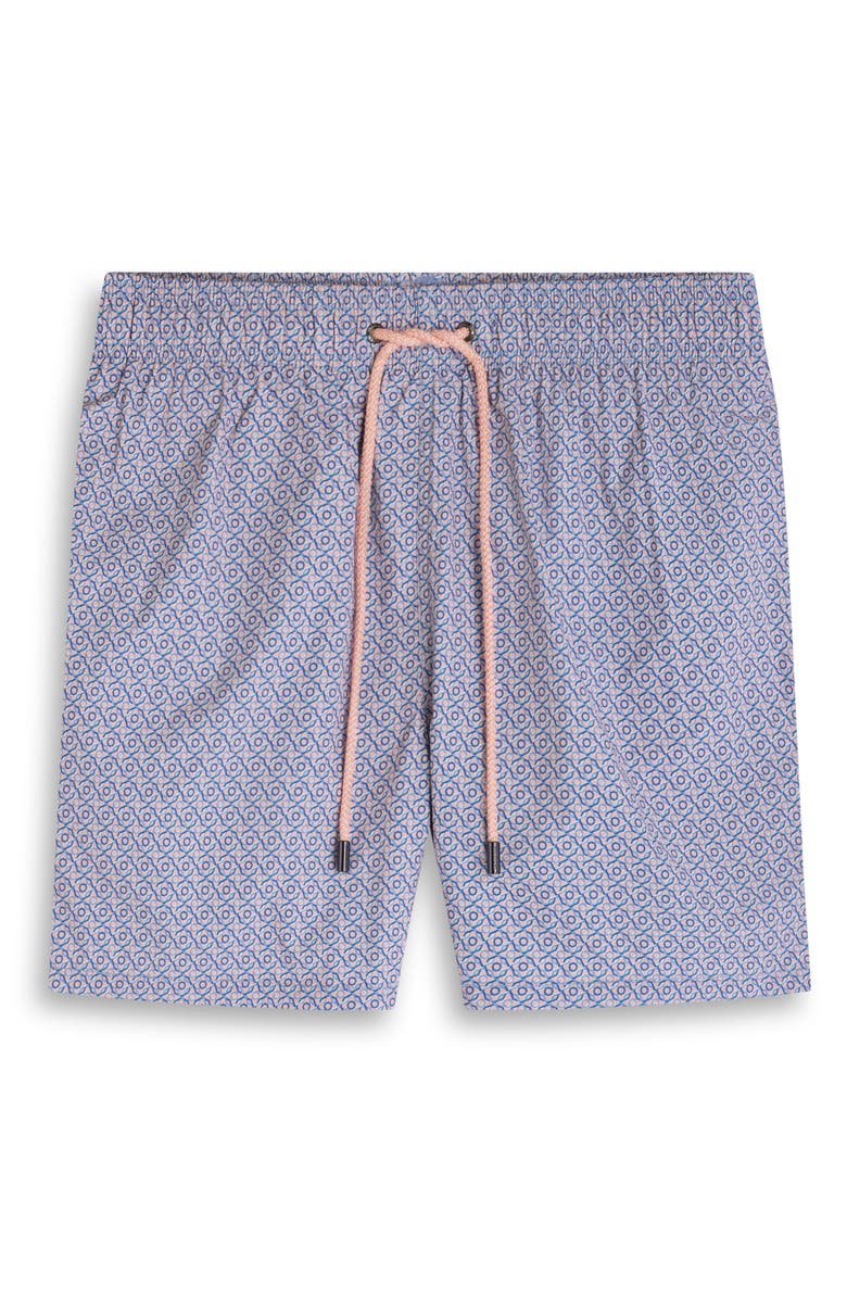 Bugatchi Kai Geo Print Swim Trunks, Alternate, color, Peach