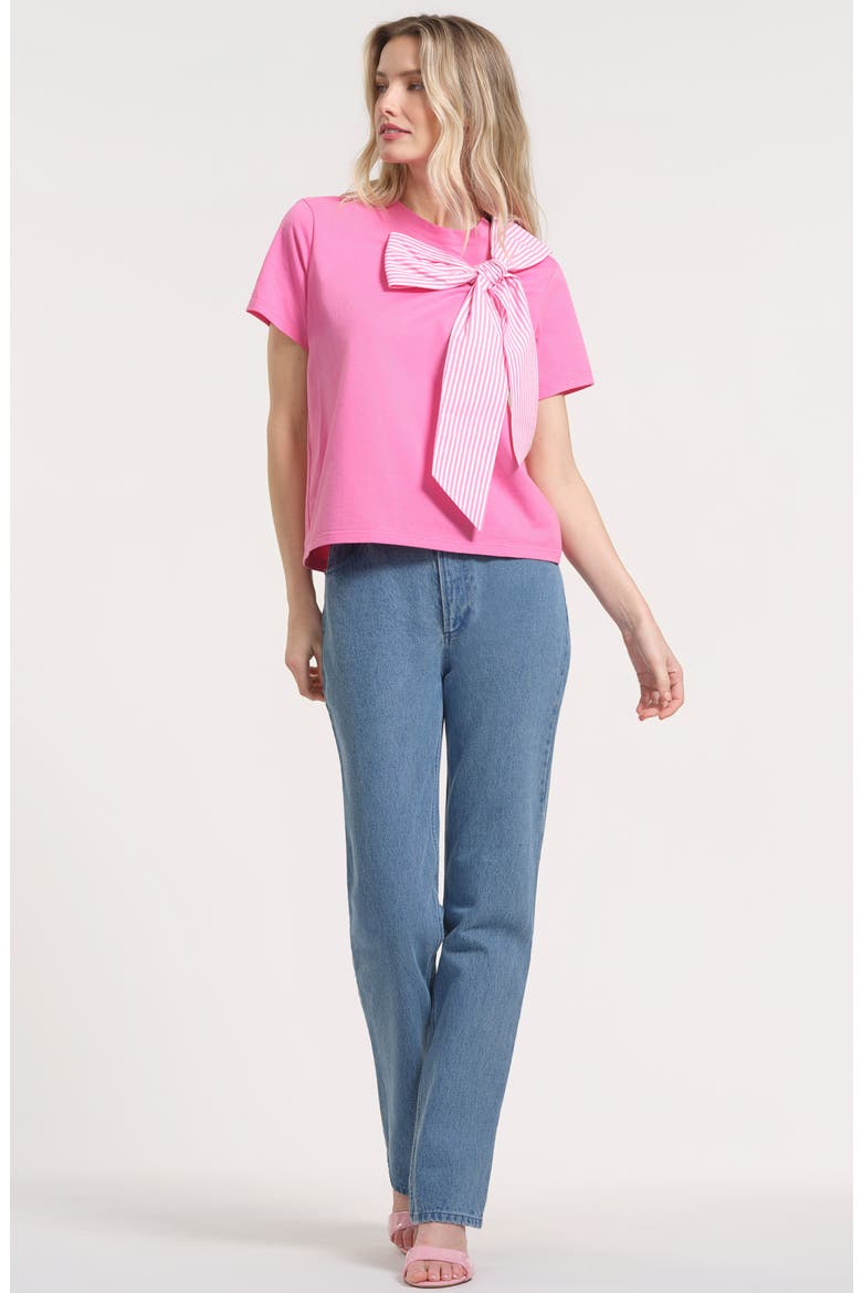 Striped Bow Stretch Cotton T-Shirt, Alternate, color, LIGHT PINK
