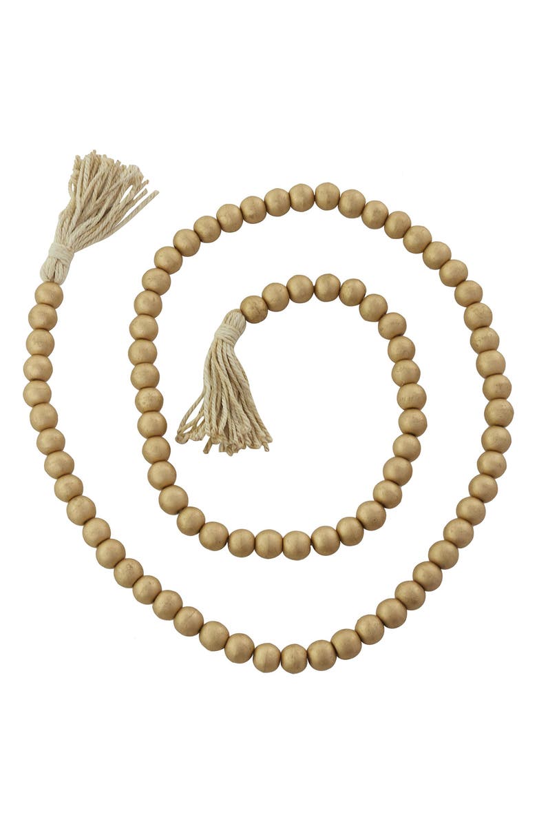 WILLOW ROW Bohemian Wood Beaded Tassel Garland, Alternate, color, Gold
