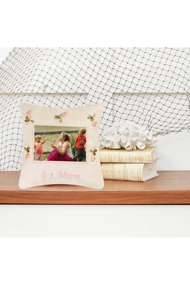 Number 1 Mom Embroidered Picture Small/Petite Accent Pillow, 10" x 10", Alternate, color, Beige