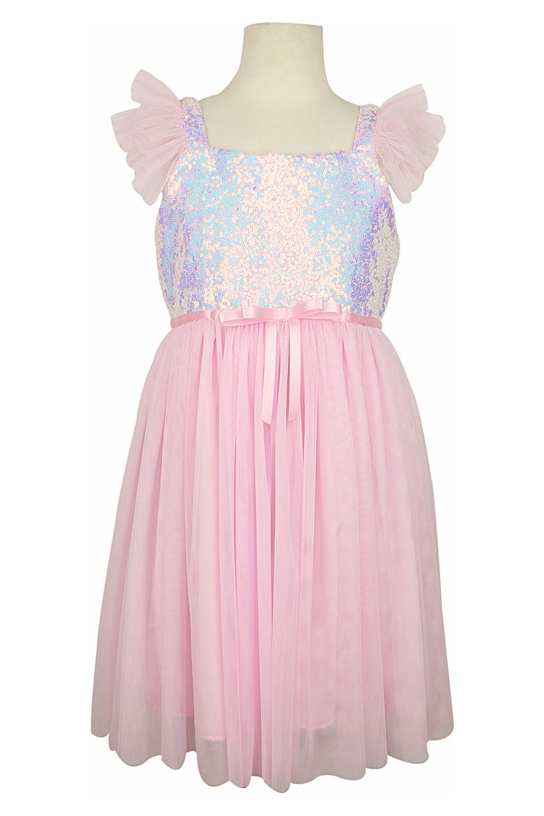 Sequin Flutter Sleeve Tulle Dress, Main, color, IRR PINK
