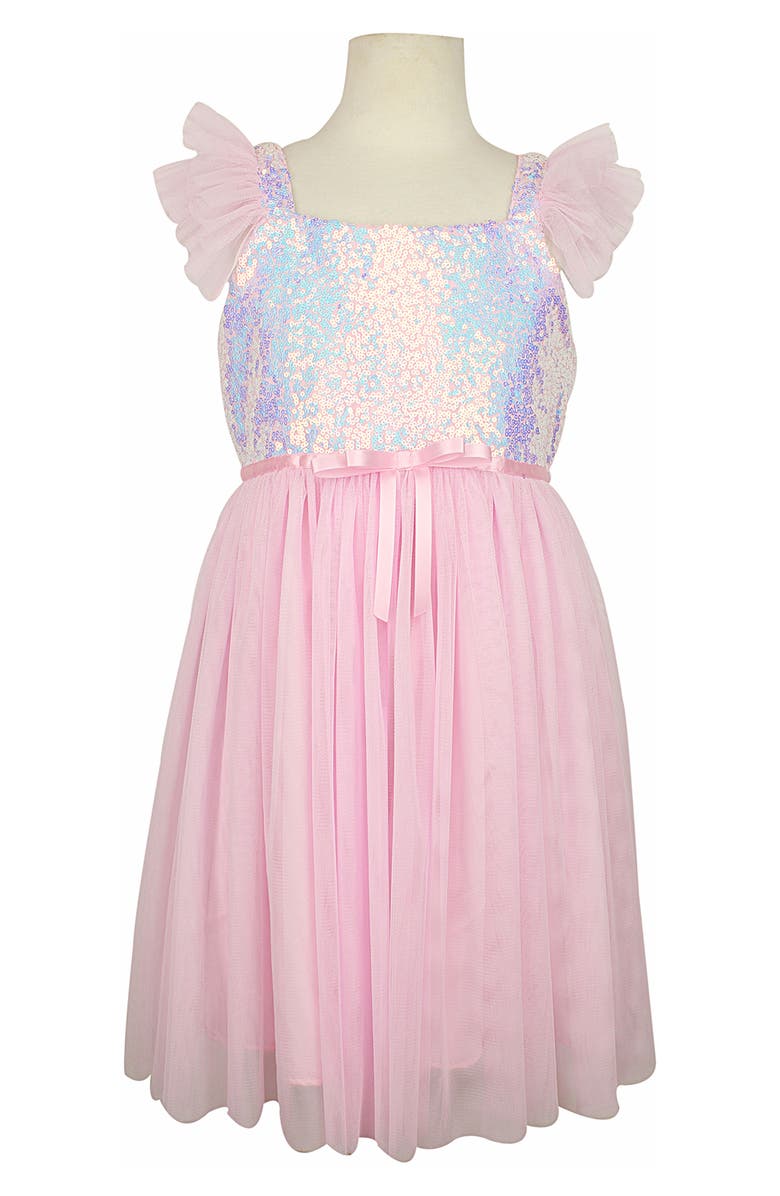 Popatu Sequin Flutter Sleeve Tulle Dress, Main, color, 