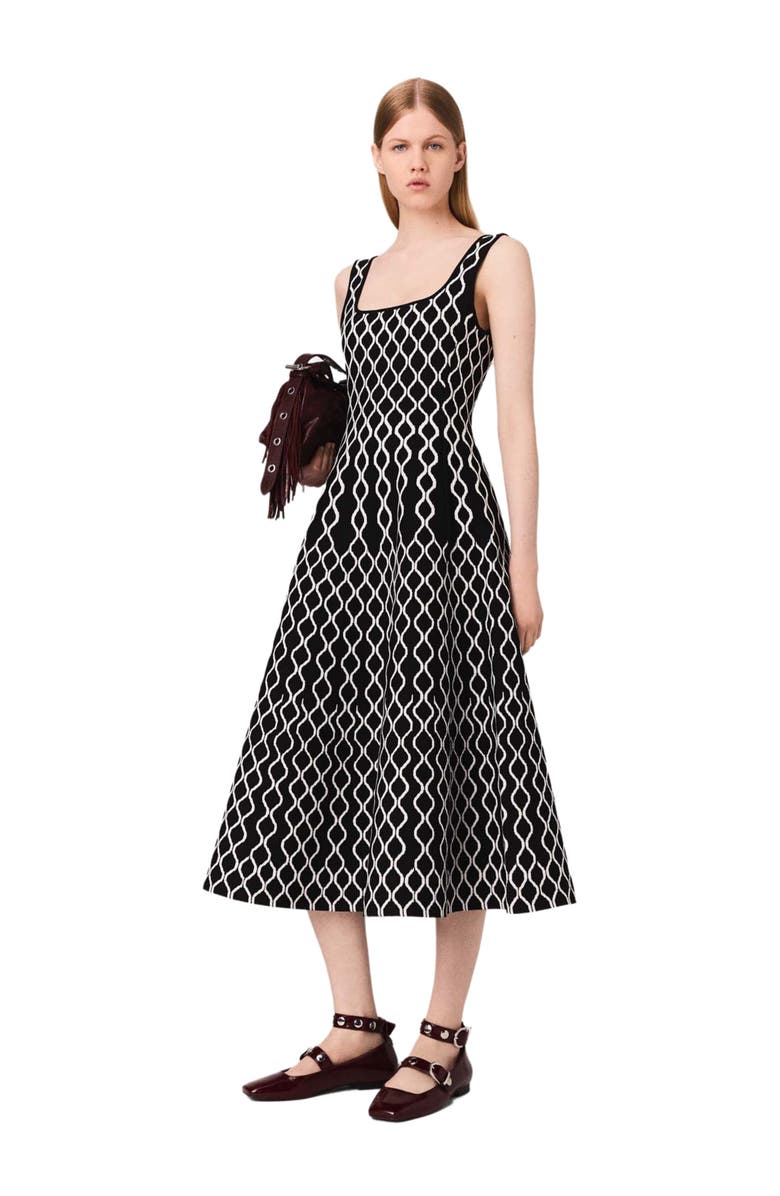 maje Jacquard knit midi dress, Main, color, Black / White