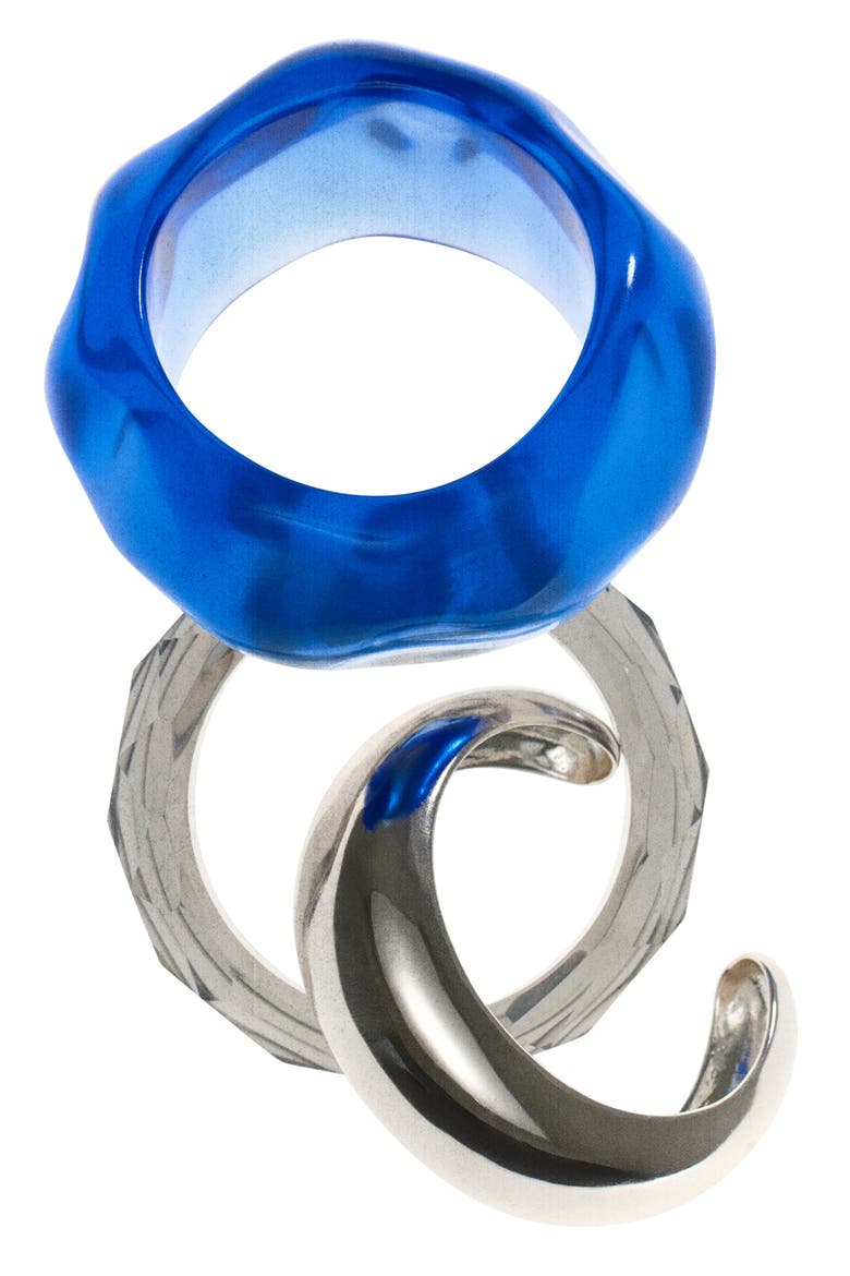 Set of 3 Mixed Texture Bangle Bracelets, Alternate, color, SILVER