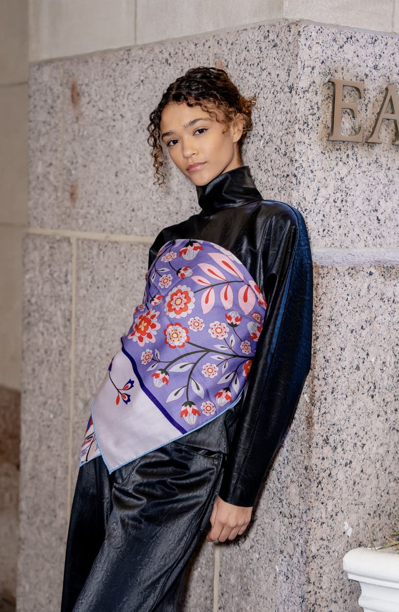 Jessie Zhao New York Double Sided Wool Silk Scarf Of Flower Imagination, Alternate, color, Blue