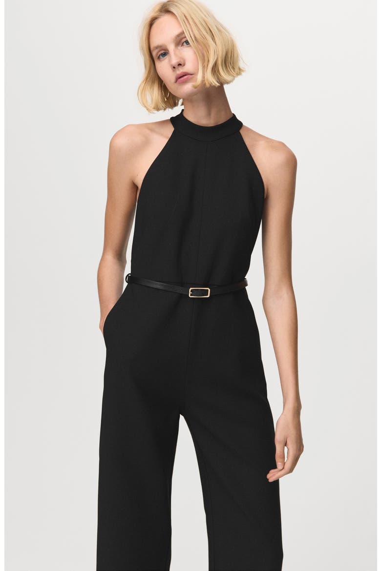 Cutaway Sleeveless Jumpsuit, Alternate, color, BLACK