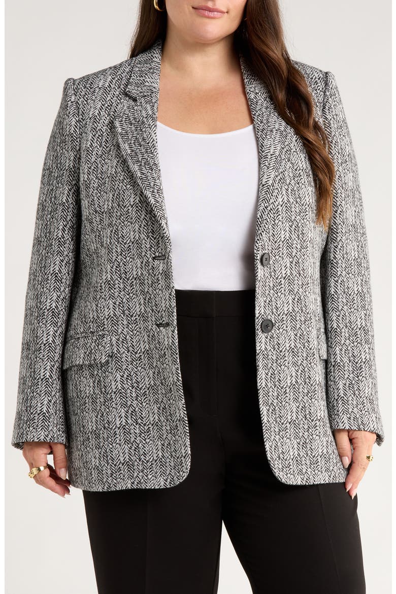 The Liv Belted Textured Boyfriend Blazer, Alternate, color, BLACK IVORY HERRINGBONE