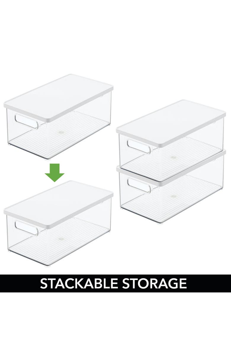 mDesign Plastic Storage Bin Box Container, Lid and Handles, 4 Pack, Clear/White, Alternate, color, Clear White