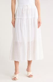 ELIE ELIE TAHARI Ruffle Embroidered Eyelet Cotton Blend Skirt