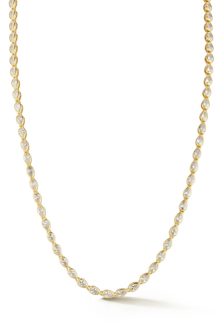 Pear Cut Cubic Zirconia Tennis Necklace, Main, color, GOLD