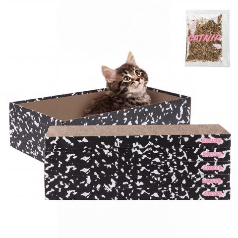 Naomi Modern Cardboard Reversible Cat Scratcher Pad in Box with Catnip
