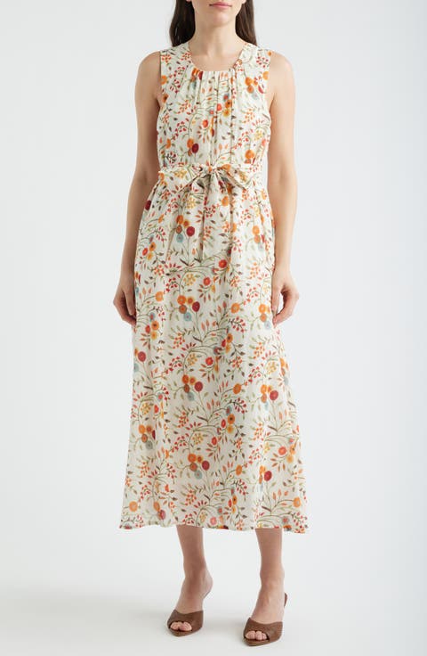 Floral Sleeveless Belted Midi Dress