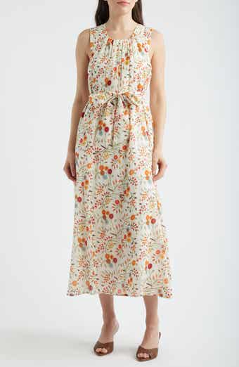 Floral Sleeveless Belted Midi Dress