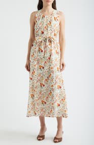 Mila Mae Floral Sleeveless Belted Midi Dress
