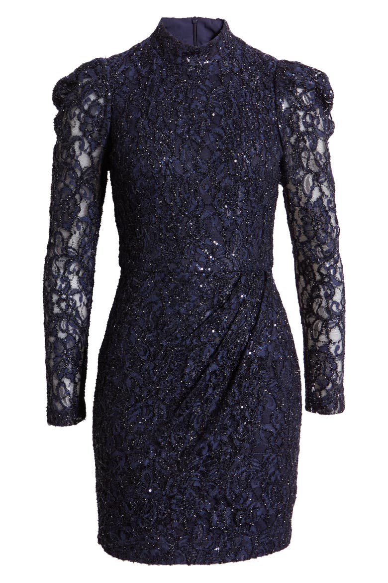 Santorini Lace Long Sleeve Minidress, Alternate, color, MIDNIGHT FRILL