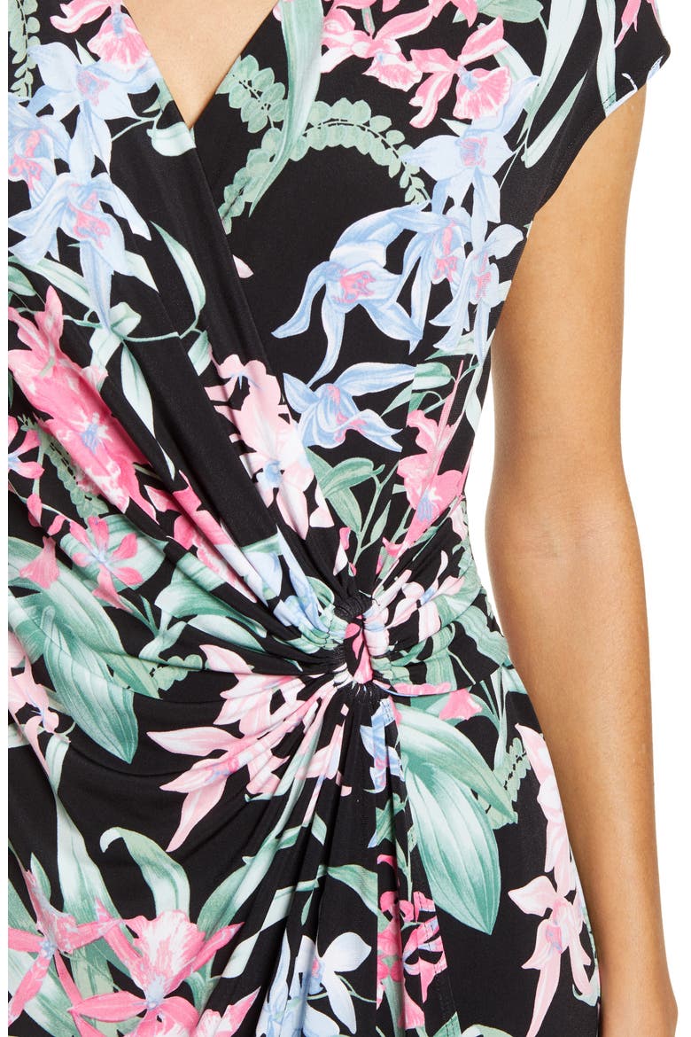 Orchid Isle Faux Wrap Dress, Alternate, color, BLACK