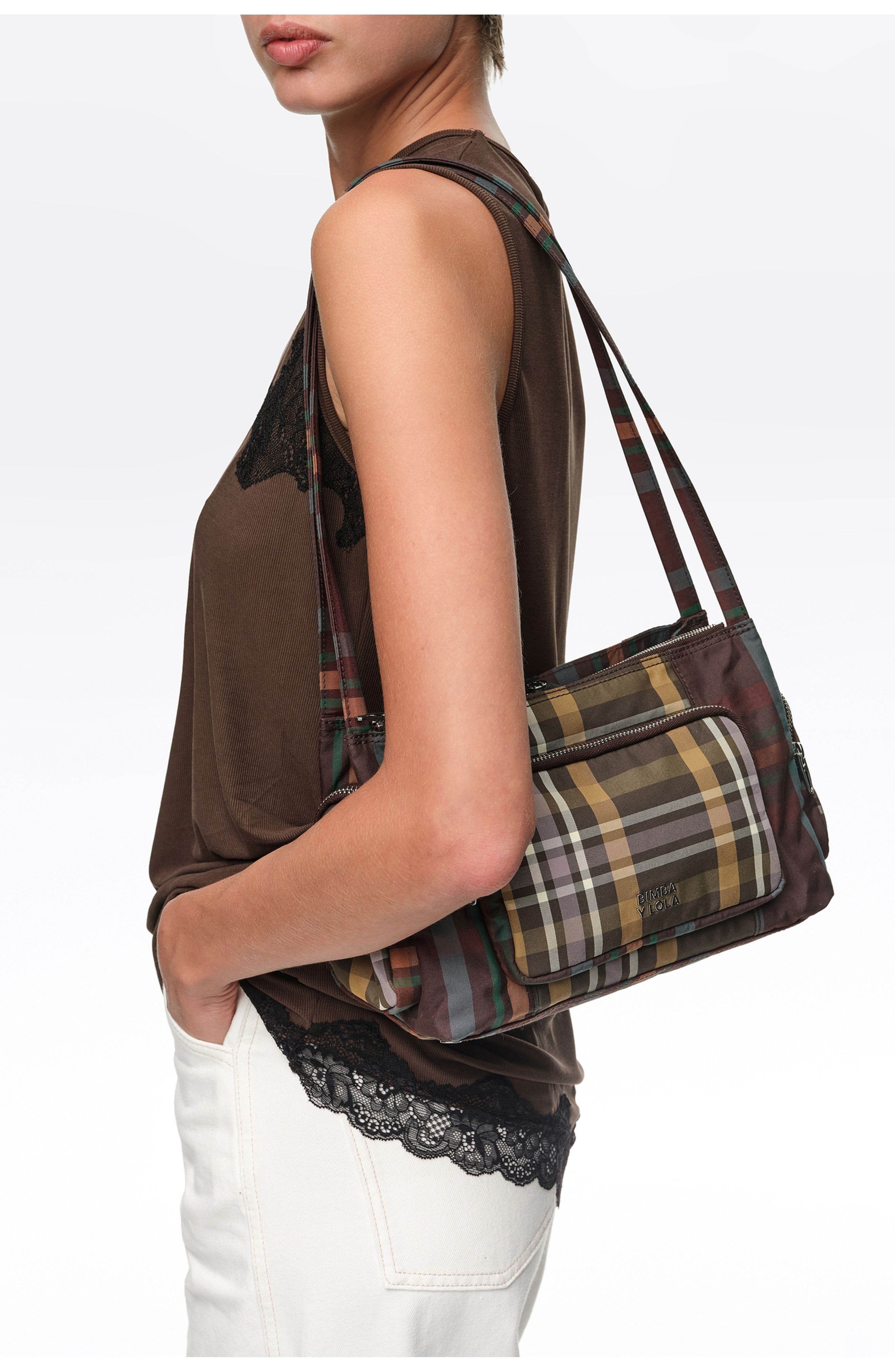 Large Tartan Pocket Shoulder Bag, Alternate, color, TARTAN CHOCOLATE GREEN