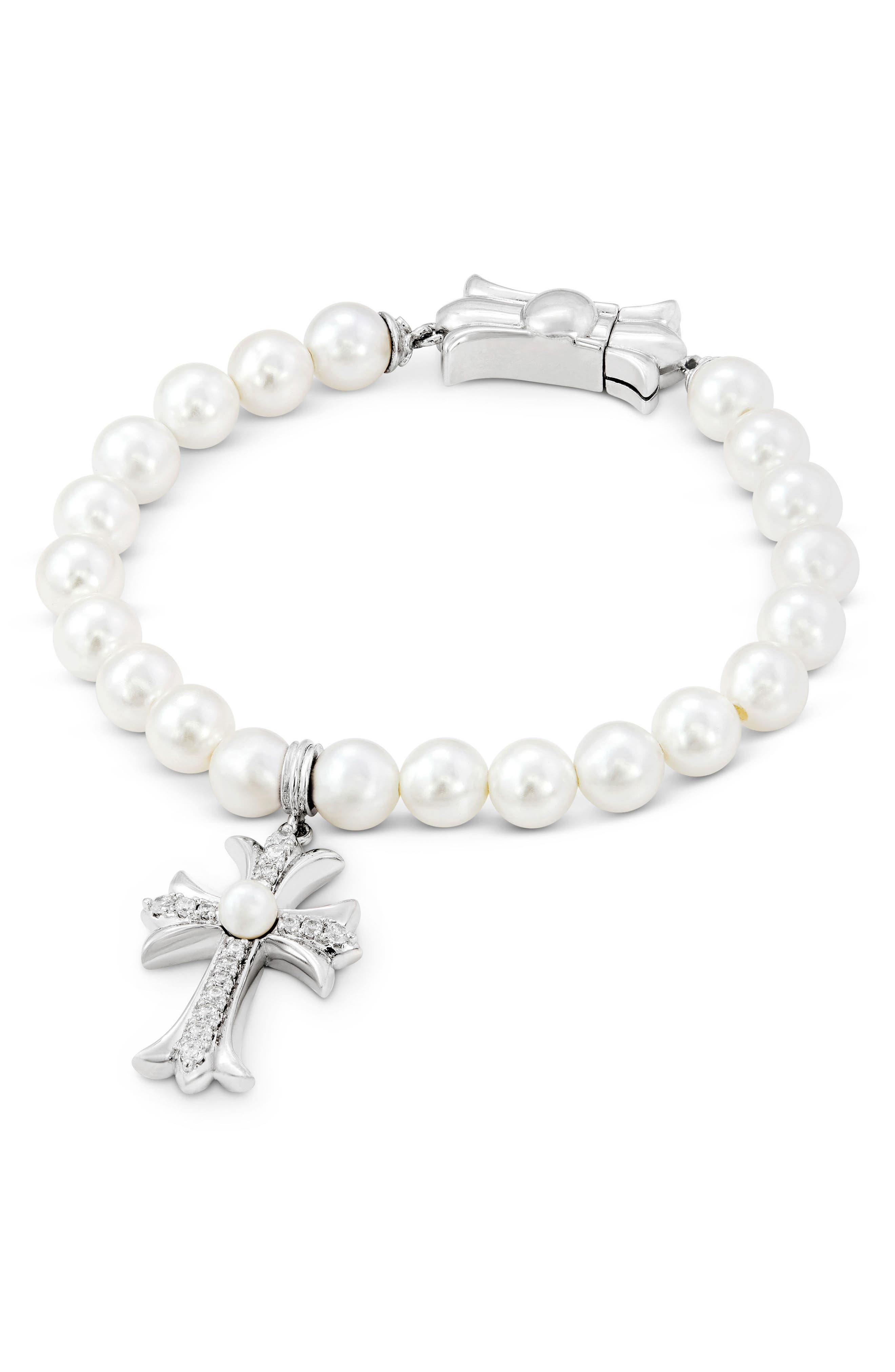 Imitation Pearl Cross Stretch Bracelet
