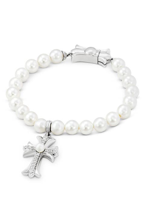 Imitation Pearl Cross Stretch Bracelet
