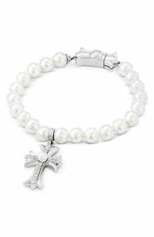Imitation Pearl Cross Stretch Bracelet