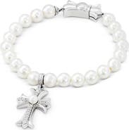 SAVVY CIE JEWELS Imitation Pearl Cross Stretch Bracelet