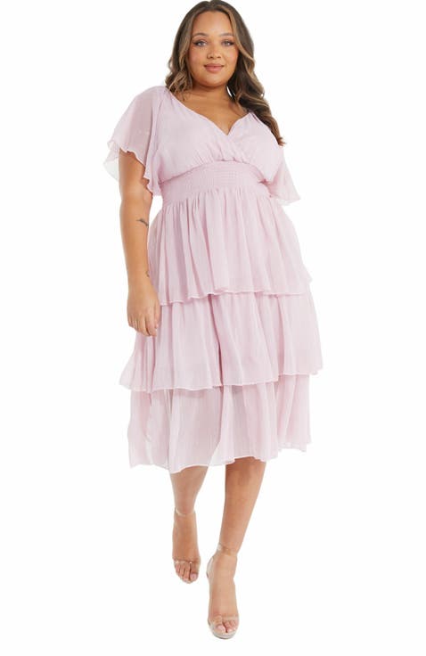 Plus Size Chiffon Glitter Tiered Dress