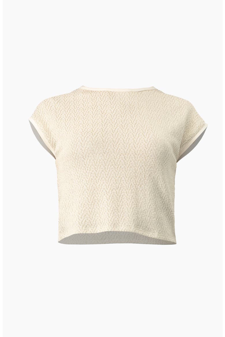 Textured Cap Sleeve Boat Neck Knit Cropped Top, Alternate, color, Gold