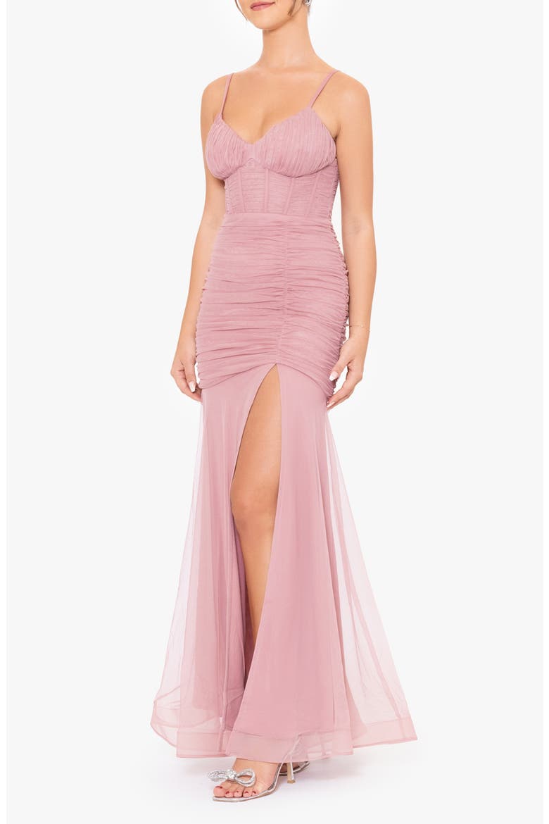 Ruched Corset Mermaid Gown, Alternate, color, ROSE