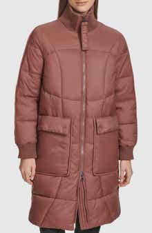 Andrew Marc Ribbed Collar Long Puffer Jacket