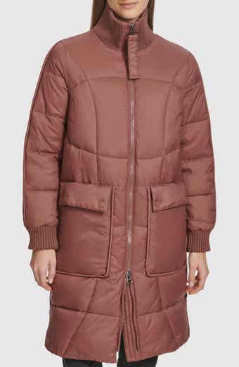 Andrew Marc Ribbed Collar Long Puffer Jacket