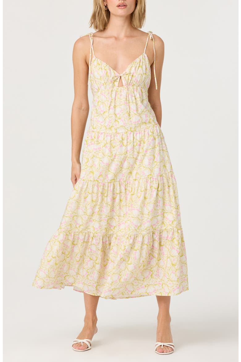 Tie Strap Tiered Maxi Dress, Main, color, YELLOW FLORAL