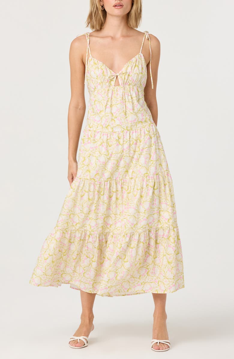 ASTR the Label Tie Strap Tiered Maxi Dress, Main, color, Yellow Floral