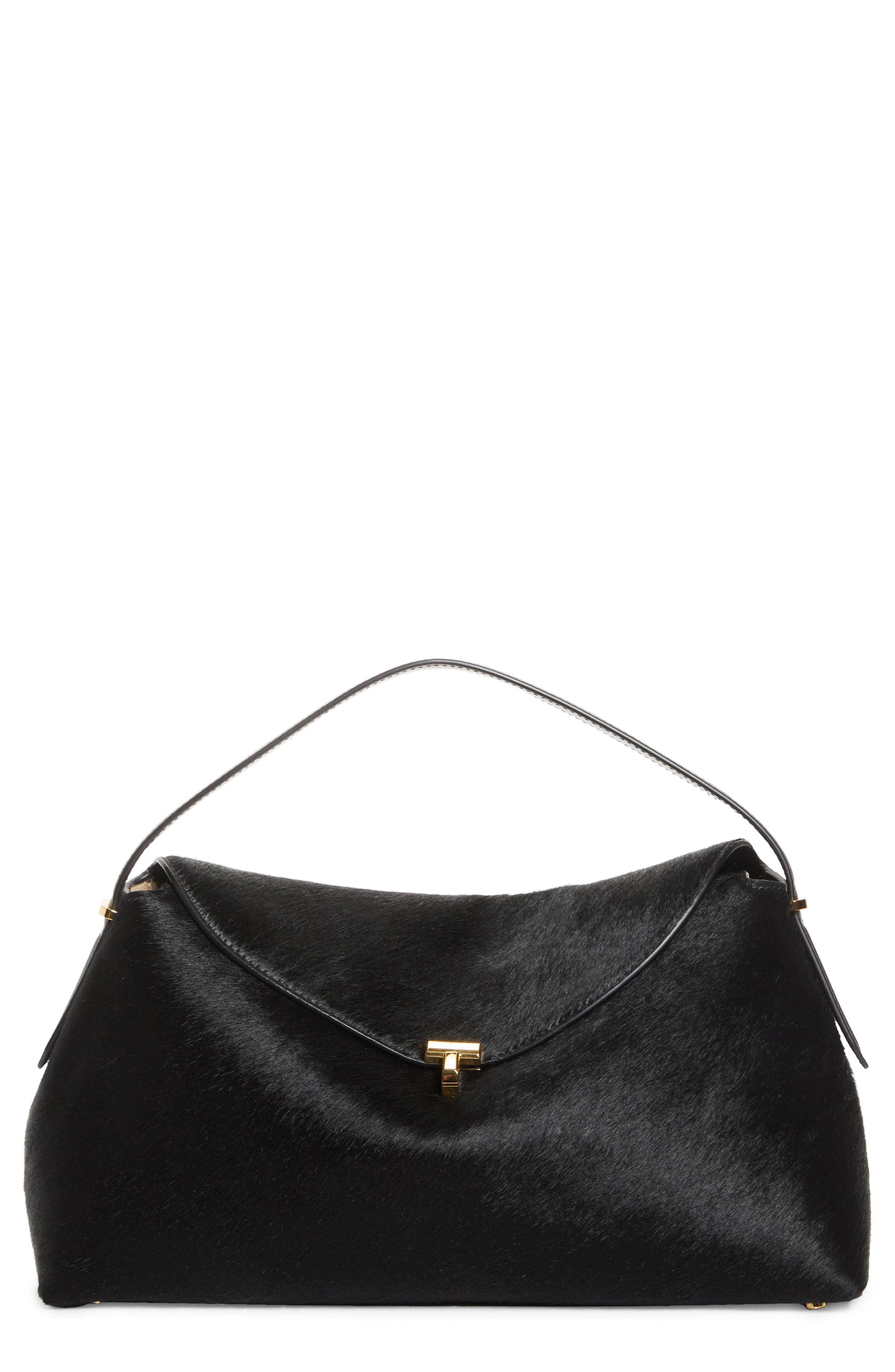 TOTEME T-Lock Genuine Calf Hair Top Handle Bag, Main, color, Black