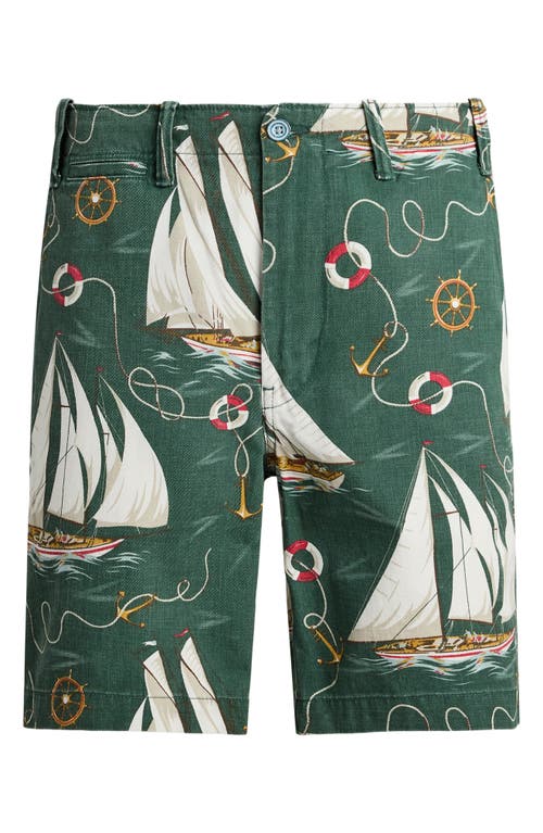 Polo Ralph Lauren Classic Fit 8-inch Sailboat Print Chino Shorts In Green